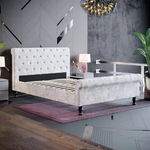 Vida Designs Violetta Crushed Velvet Silver 4ft6 Double Bed Frame, 190 x 135cm