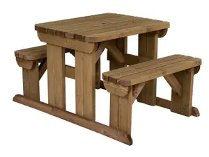 Abies wooden picnic bench and table set, rounded outdoor dining set (3ft, Rustic brown)