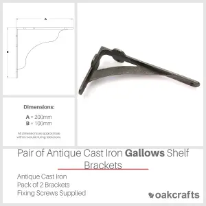 Oakcrafts -Pair of Antique Cast Iron Gallows Shelf Brackets - 200mm x 100mm