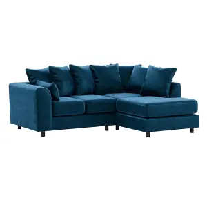 Brooklyn Plush Velvet 3 to 4 Seater L Shaped Corner Sofa Foam Blue Right Hand Facing