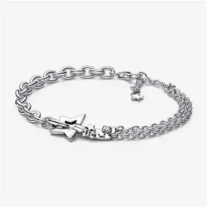 Pandora Shooting Star Double Chain Bracelet - Sterling Silver / Cubic Zirconia - Sz. 18 cm