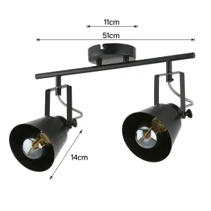 Abigail 2 Bar, E27 Matt Black Spotlight with Gold Fittings