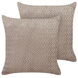 Set of 2 Cushions SURMI Faux Fur 45 x 45 cm Solid Embossed Light Brown