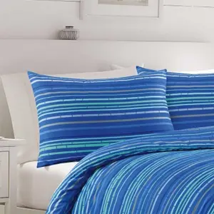 Leon Blue Stripe Duvet Cover Set Modern Fresh Bedding