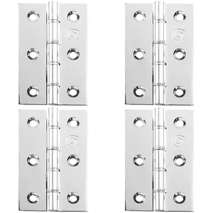 4 PACK - PAIR Double Steel Washered Butt Hinge - 102 x 67 x 4mm Polished Chrome Door