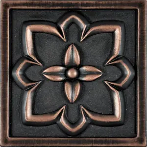 (Pack of 4 Tiles) Niche Tiles  Crown Metal Antique Copper 9.5cm. x 9.5cm. Handmade Decorative Tile