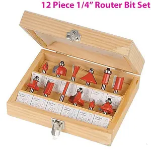 12 Piece 1/4" Inch TCT Router Bit Set Woodwork Cutting Wooden Case