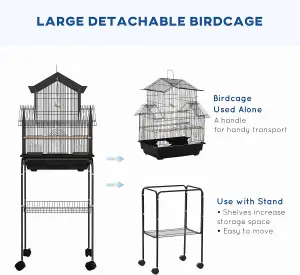 Bird Cage Budgie Cage with Stand Slide Tray Handle for Finch Canary 50.5 x 41 x 121cm Black