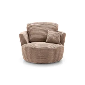 Jumbo Brown Cord Swivel Chair for Living Room with Thick Luxury Deep Filled Cushioning