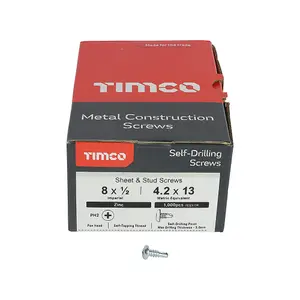 TIMCO Self-Drilling Metal Framing Pan Head Silver Screws - 8 x 1/2