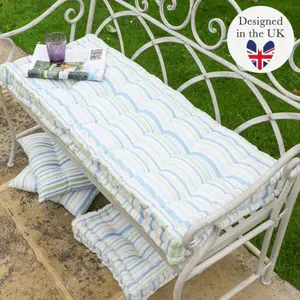 Vintage Style Blue Striped Outdoor Garden Furniture Bench Cushion