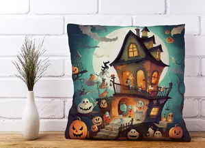 Illustrations A Whimsical Haunted House Cushions 60cm x 60cm