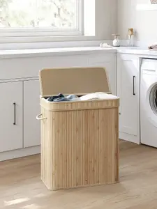 SONGMICS Laundry Hamper With Lid, 100 L Bamboo Laundry Basket, Removable Machine Washable Hamper Basket, With Handles, Natural