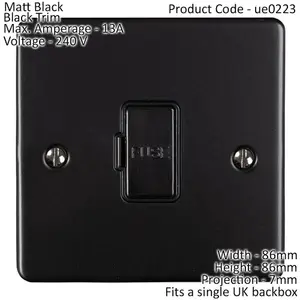 13A DP Unswitched Fuse Spur MATT BLACK & Black Mains Isolation Wall Plate