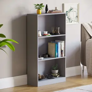 Vida Designs Cambridge Grey 3 Tier Medium Bookcase Freestanding Shelving Unit (H)1080mm (W)600mm (D)240mm