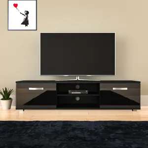 Vida Designs Cosmo Black 2 Door TV Unit 160cm Sideboard Cabinet