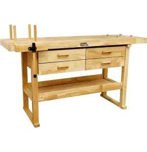 Lumberjack Heavy Duty Solid Wooden Woodworking Work Bench with 4 x Drawers & Vice