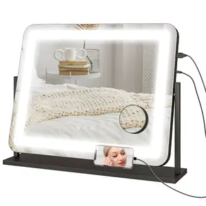 HOMCOM Dimmable Lighted Makeup Mirror with Magnifier, USB Port, 360 Degree Rotation