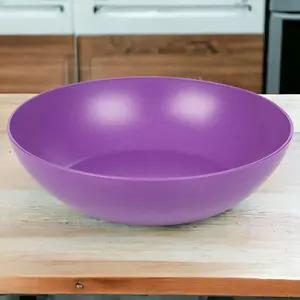 URBNLIVING 20cm Diameter 6 Pcs Purple Colour High Quality Deep Round Reusable Solid Colour Plastic Dinner & Picnic Plates