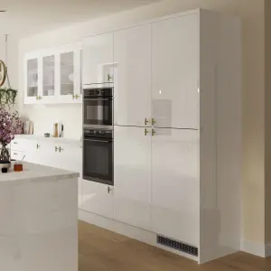 GoodHome Stevia Gloss white Slab 50:50 Larder Cabinet door (W)600mm (H)1001mm (T)18mm