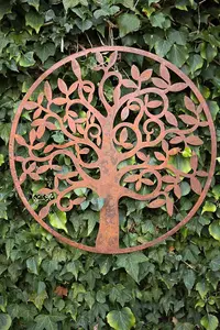 Rustic Round Steel Metal Garden Tree Wall Plaque 60cm Diameter