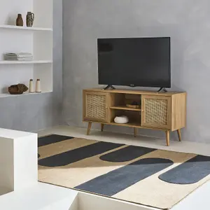 sweeek. 120cm TV stand with wooden and cane effect Boheme Natural 120x39x56.5 cm