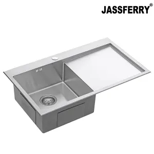 JASSFERRY 16 Gauge Stainless Steel Kitchen Sink Inset Handmade Right Hand Drainer