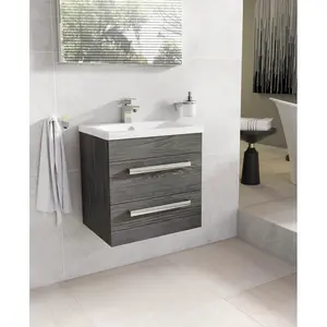 515mm Single Bathroom Vanity with Semi-Recessed Ceramic Basin Dark Elm