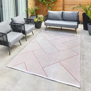 Pink Outdoor Rug, Geometric Striped Stain-Resistant Rug For Patio Decks, 3mm  Modern Outdoor Area Rug-160cm X 220cm