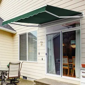 2.5M x 2M Retractable Awning, Manual Awnings for Patio Sun Shade Shelter, Green