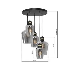 Milagro Richmond Black/Gold Pendant Lamp 5XE27 Stunning Hand Made Smoked Glass Quality Matt Black Fittings With Gold Detail