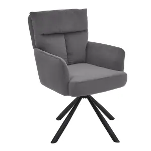 Grey Frosted Velvet Upholstered Swivel Chair Armchair with Metal Legs