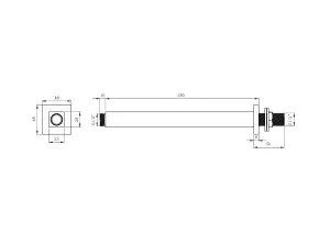 KeenFix Square Overhead 250mm Brass Chrome Shower Head Ceiling Outlet Arm