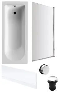 Round Single Ended Bath, Front Panel, Square Screen, Chrome Waste -1700x700mm