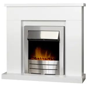 Adam Lomond Fireplace in Pure White with Colorado Electric Fire in Brushed Steel, 39 Inch