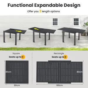 Costway 80-160cm Expandable Patio Dining Table Outdoor Rectangular Aluminum Table for 4-6 Person