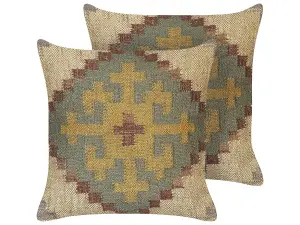 Set of 2 Cushions SARON Jute 45 x 45 cm Oriental Green