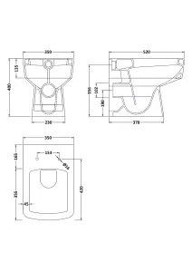 Square Back to Wall Toilet Pan   - 400mm x 350mm x 520mm