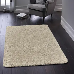 Beige Easy to Clean Modern Plain Shaggy Rug for Bedroom, Living Room, Dining Room - 100cm (Circle)