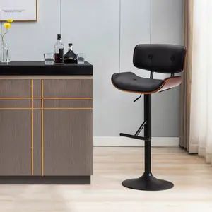 Caneghem Height Adjustable Swivel Faux Leather Mid-Century Bar Stool Black 