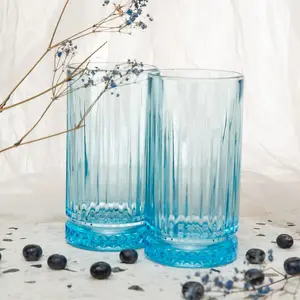 Queensway Home & Dining 450ml 8 Pcs Blue Coloured Tumblers Drinking Whiskey Glass Sets