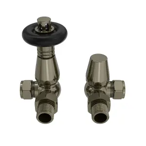 Right Radiators Traditional Antique Design Polished Antique Brass TRV Corner Valves 1/2"x15mm Pair