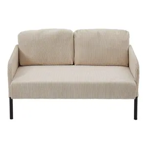 2-Seat Off-White Corduroy Sofa with Two Pillows for Living Room Bedroom or Study