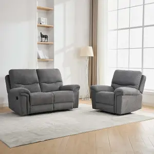 Fosse 1 + 2  Seater Manual Recliner Fabric Modern Living Sofa Dark Grey