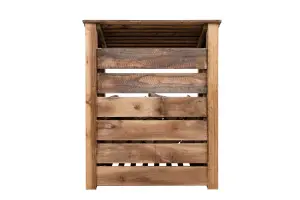 Slatted wooden log store with door and kindling shelf W-99cm, H-126cm, D-88cm - brown finish