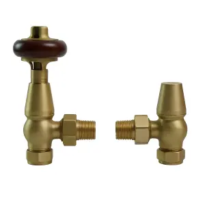 Right Radiators Traditional Antique Design TRV Thermostatic Brass Angled Radiator Valves Pair Brushed Brass