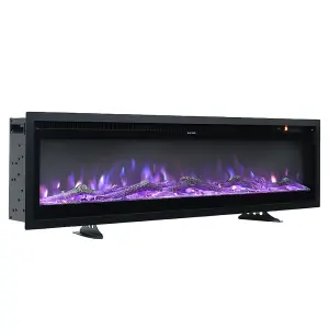 Black Electric Fire Wall Mounted Wall Inset or Freestanding Fireplace Heater 12 Flame Colors Adjustable 60 Inch