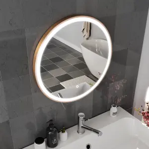 Harper & Harlow 600x600 Lyra Brushed Brass LED Illuminated Round Bathroom Mirror