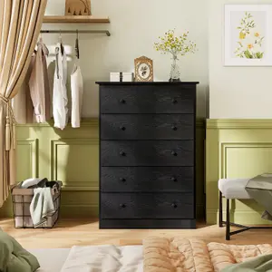 Costway 5 Drawer Dresser Modern Chest of Drawers 115cm Wooden Storage Organizer