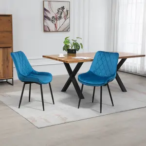 Set of 2 Bovino Velvet Fabric Dining Chairs - Blue